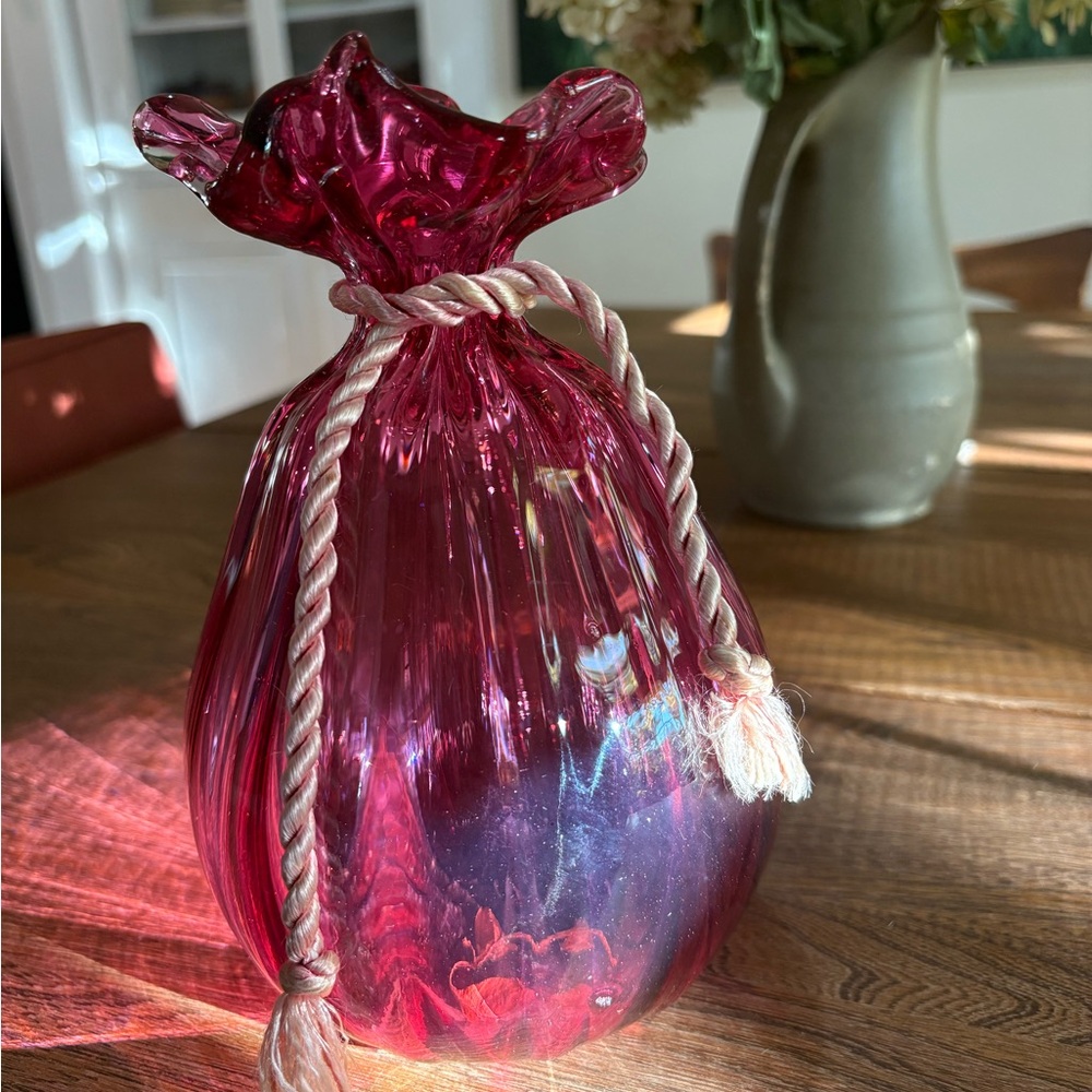 Pilgrim Cranberry Glass Sack Vase